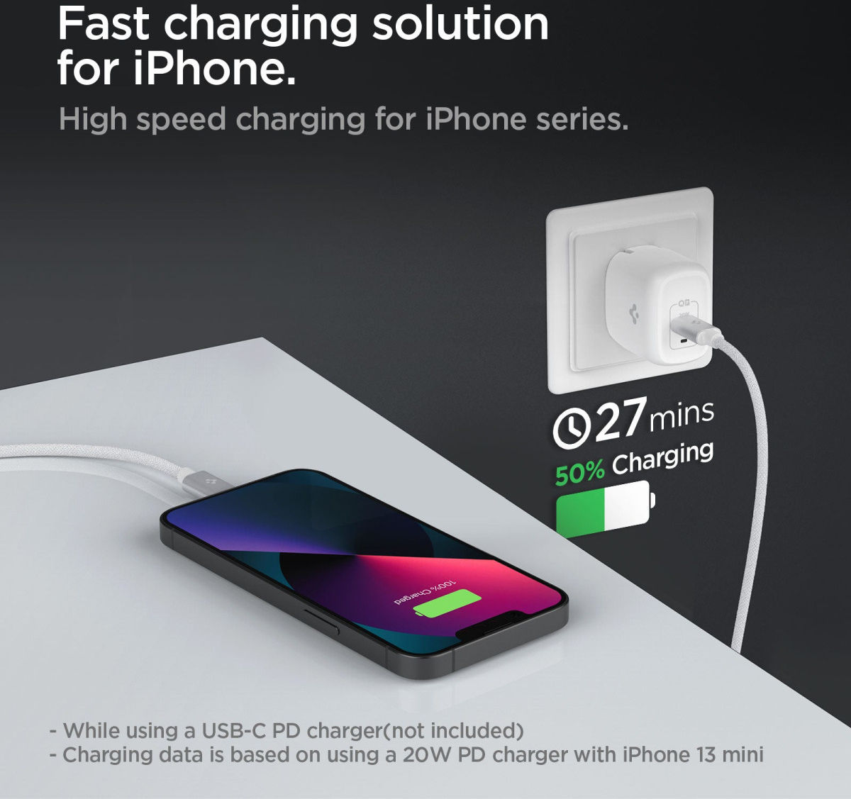 Spigen ArcWire USB-C naar Lightning Kabel Power Delivery MFi 2M Wit afbeelding 3