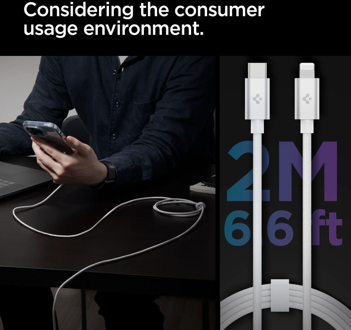 Spigen ArcWire USB-C naar Lightning Kabel Power Delivery MFi 2M Wit afbeelding 6