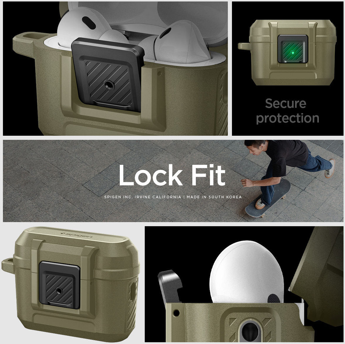 Spigen Lock Fit Apple AirPods Pro 1 / 2 Hoesje Khaki afbeelding 8
