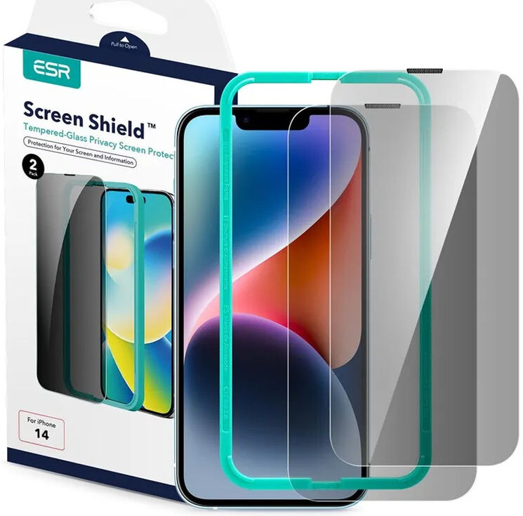 ESR iPhone 13/13 Pro/14 Privacy Screen Protector Tempered Glass 2-Pack afbeelding 6