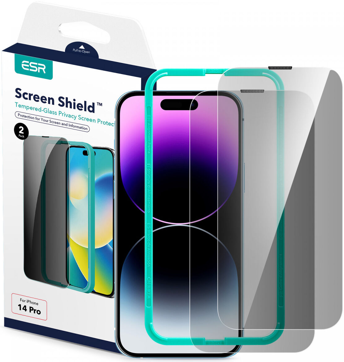 ESR iPhone 14 Pro Privacy Screen Protector Tempered Glass (2-Pack) afbeelding 2