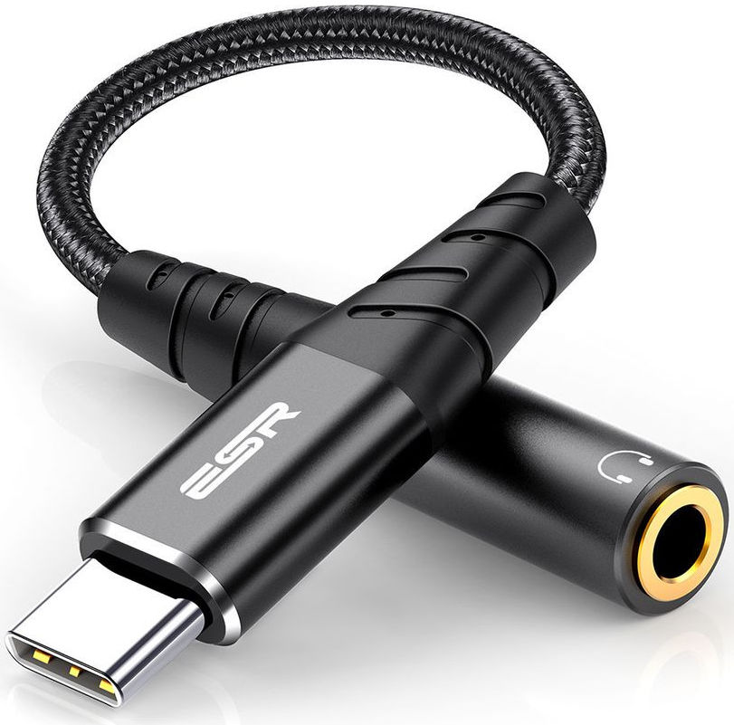 ESR USB-C naar 3.5mm Jack Audio Adapter met DAC-Chip 12CM Zwart afbeelding 1