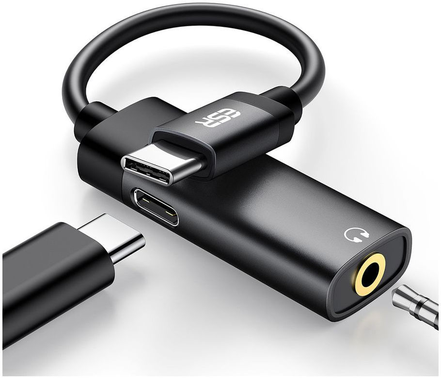 ESR USB-C naar USB-C Fast Charge + 3.5mm Jack Audio Adapter Zwart afbeelding 1
