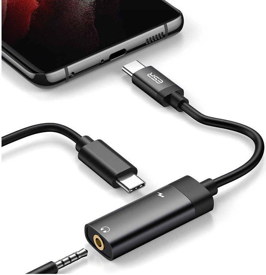 ESR USB-C naar USB-C Fast Charge + 3.5mm Jack Audio Adapter Zwart afbeelding 2
