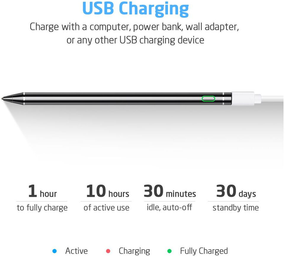 ESR Digital Actieve Stylus Pen met Handschoen + micro-USB-Kabel Zwart afbeelding 6