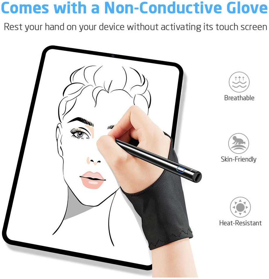 ESR Digital Actieve Stylus Pen met Handschoen + micro-USB-Kabel Zwart afbeelding 7