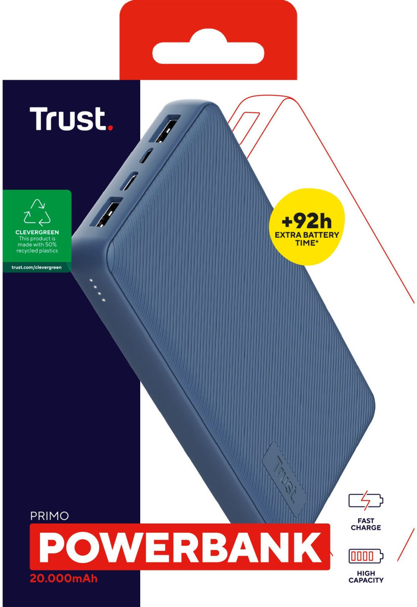 Trust Primo Eco Compacte USB-A/USB-C Powerbank 20.000 mAh Blauw afbeelding 8