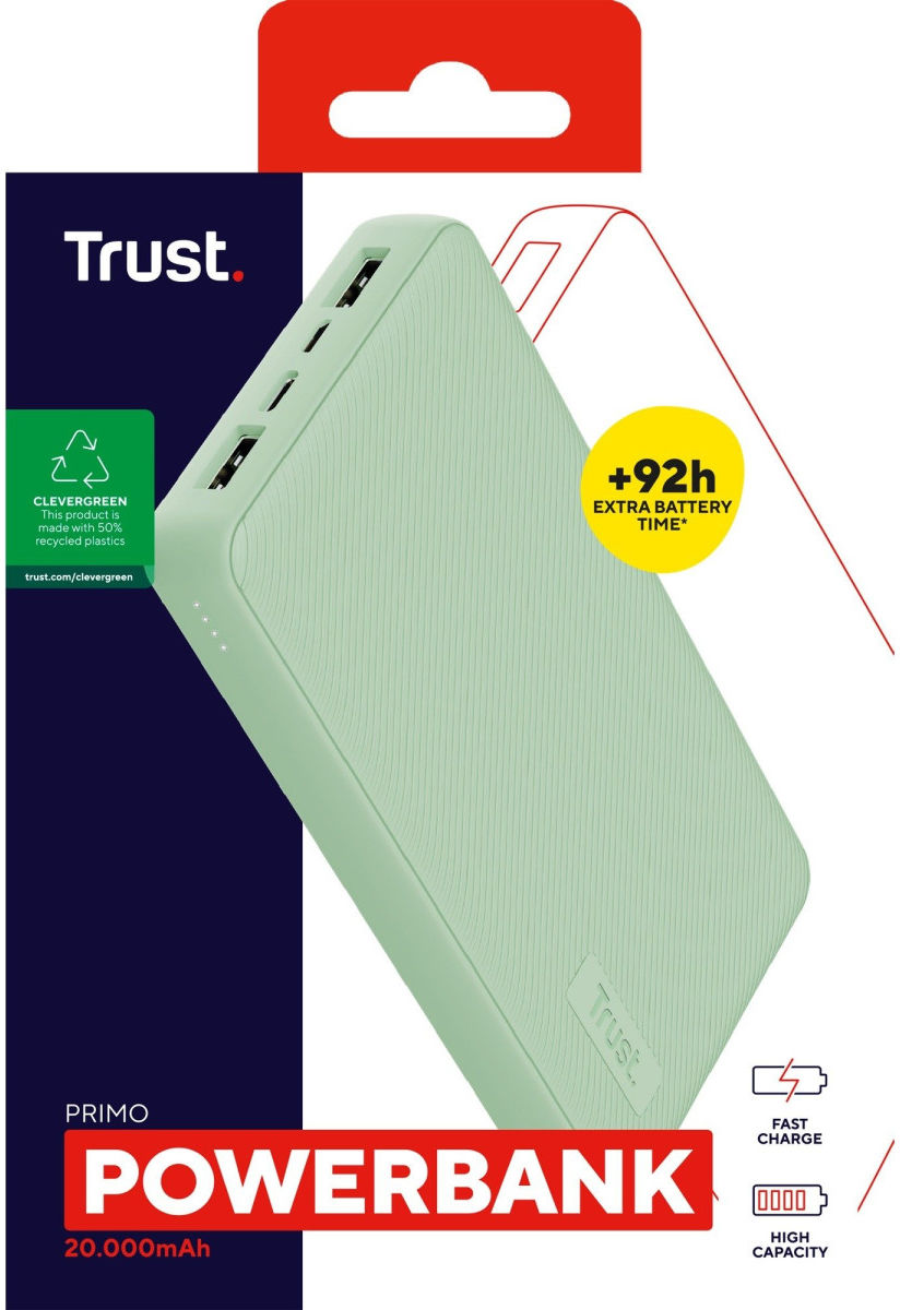 Trust Primo Eco Compacte USB-A/USB-C Powerbank 20.000 mAh Groen afbeelding 10