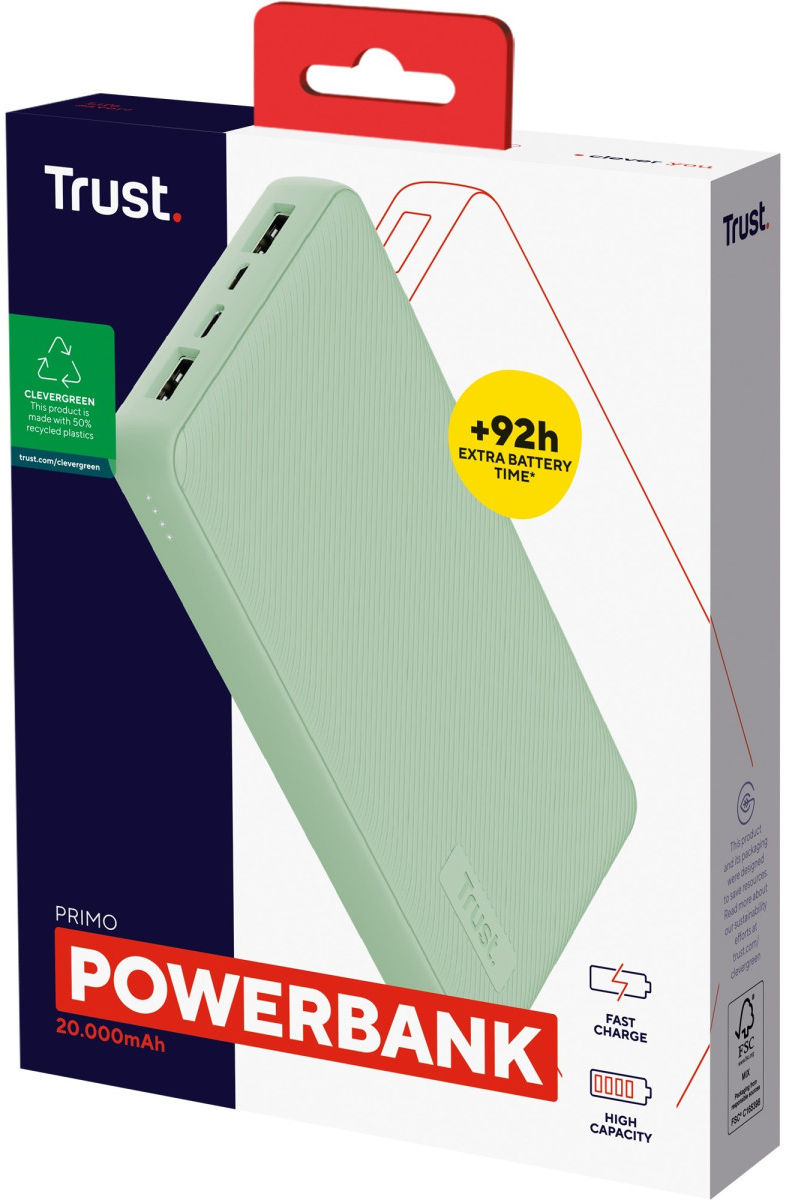 Trust Primo Eco Compacte USB-A/USB-C Powerbank 20.000 mAh Groen afbeelding 9