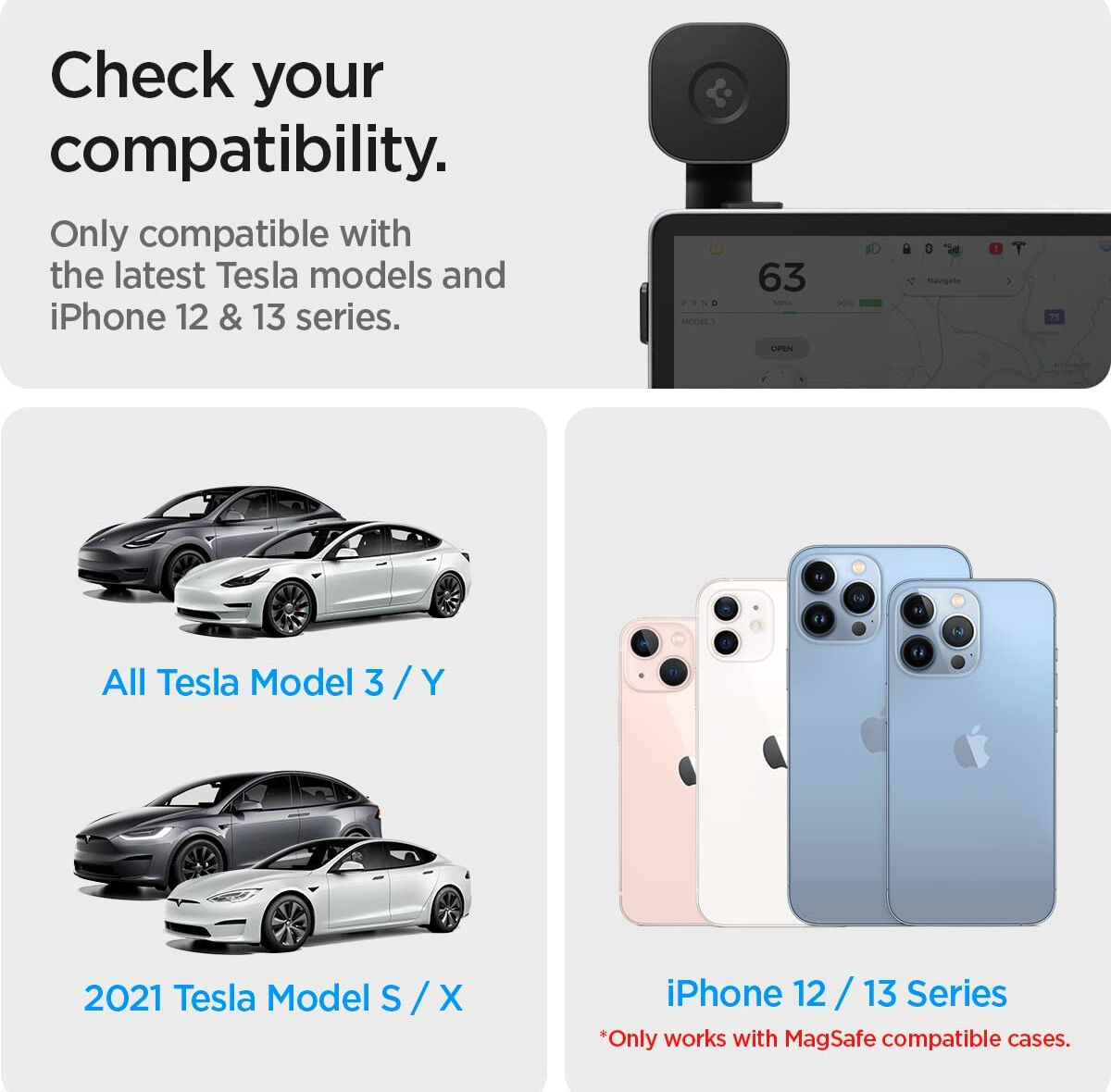 Spigen MagFit Magnetische MagSafe Telefoonhouder Tesla Model 3/Y/X/S afbeelding 3