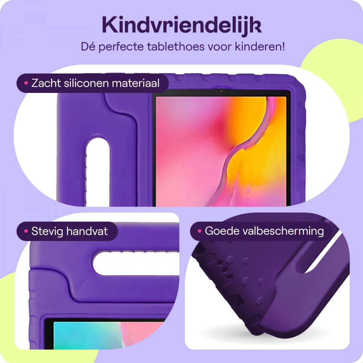 HappyCase Samsung Tab A 10.1 2019 Kinder Tablethoes met Handvat Paars afbeelding 4