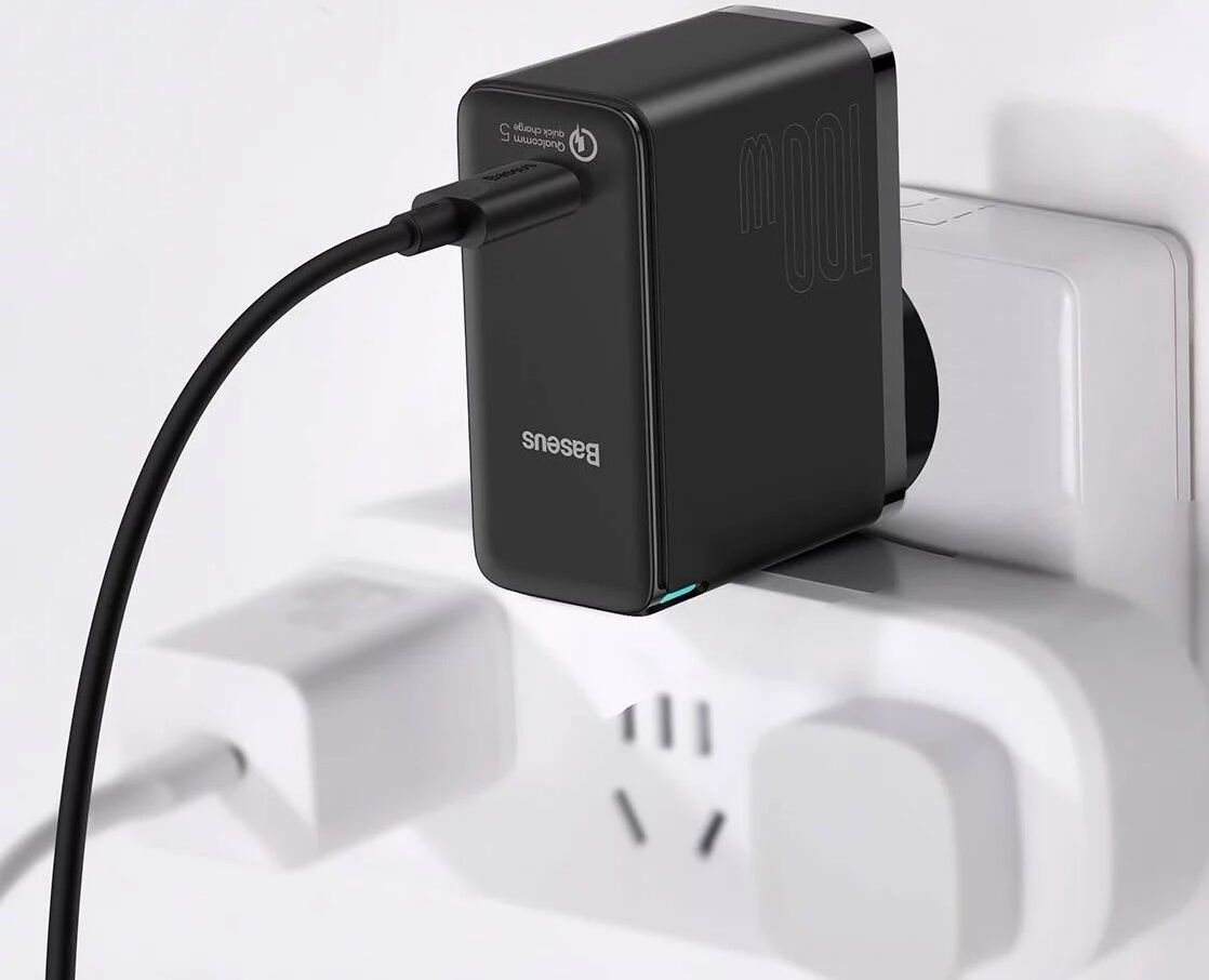 Baseus GaN2 100W Snellader met Fast Charge + 100W USB-C Kabel Zwart afbeelding 3