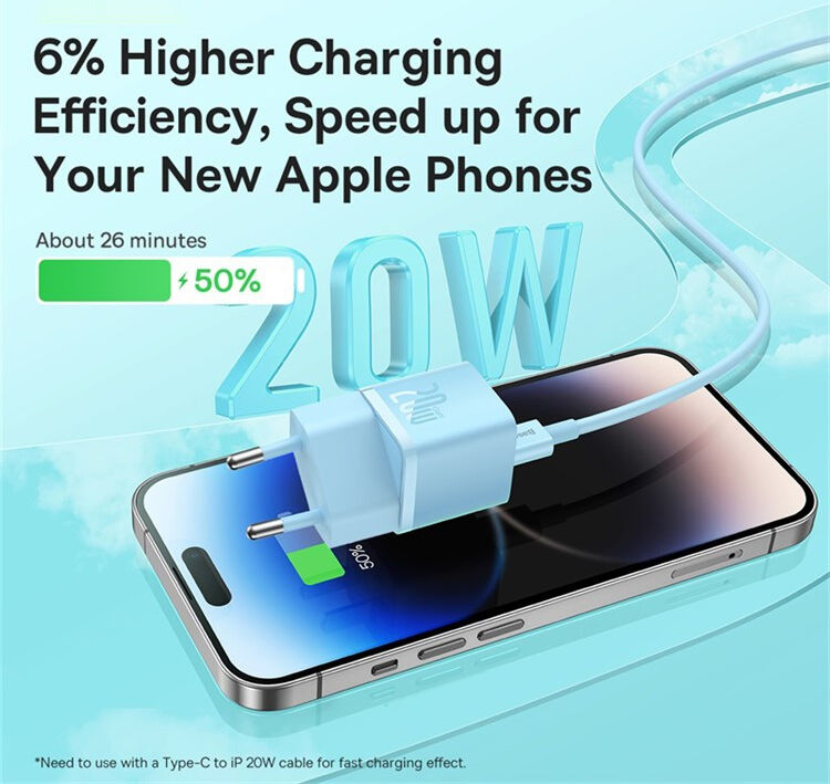 Baseus GaN5 20W Compacte Fast Charger USB-C Blauw afbeelding 5