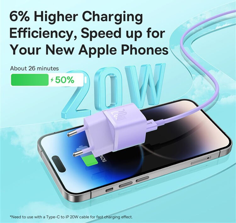 Baseus GaN5 20W Compacte Fast Charger USB-C Paars afbeelding 5