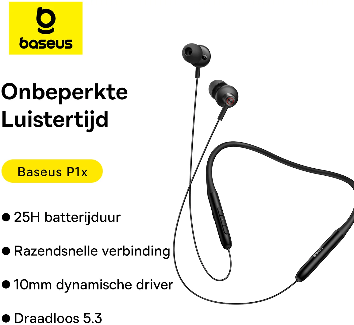 Baseus Bowie P1x Bluetooth Oordopjes met Nekband Zwart afbeelding 3