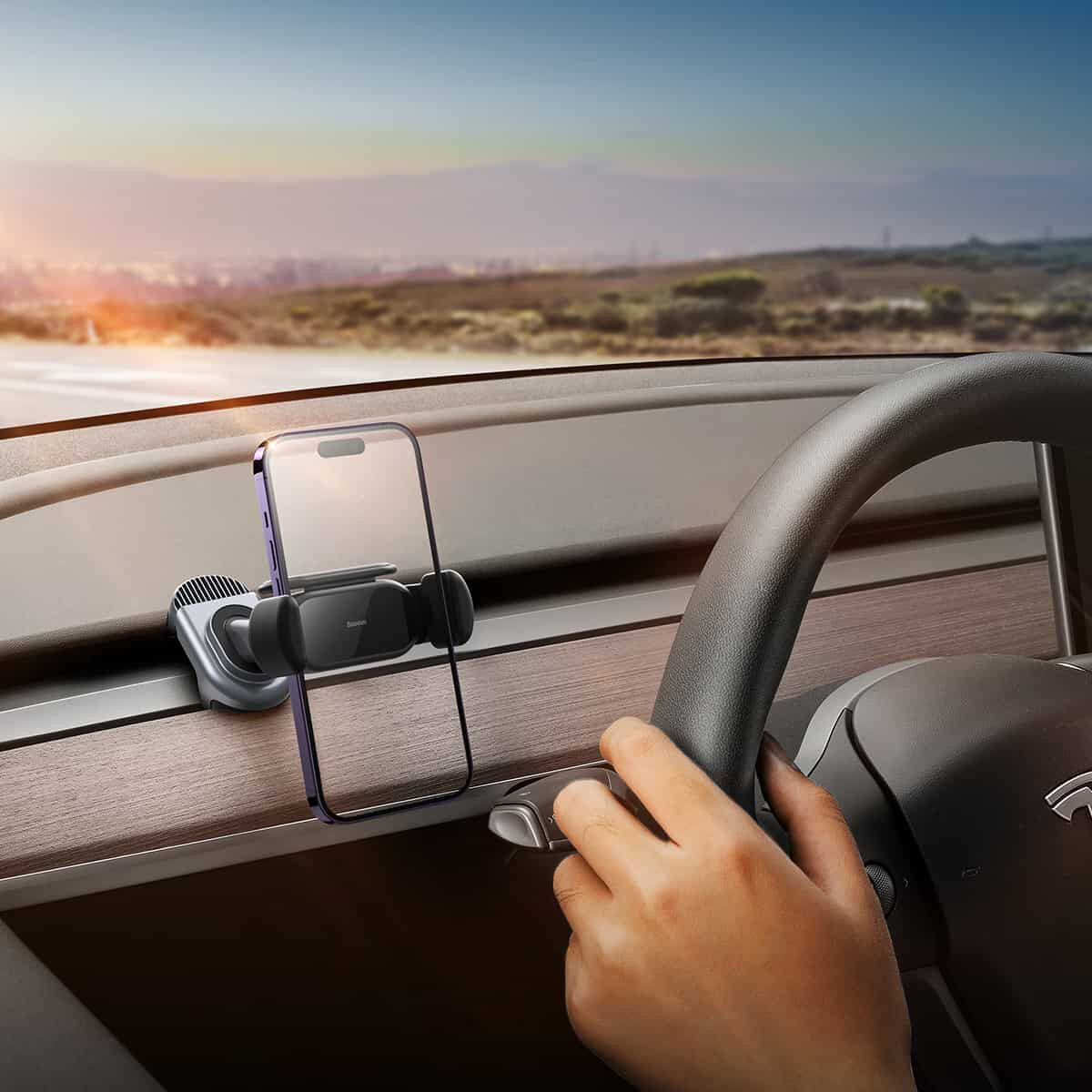 Baseus T-Space Solar Elektrische Telefoon Houder Auto Tesla Model Y/3 afbeelding 2