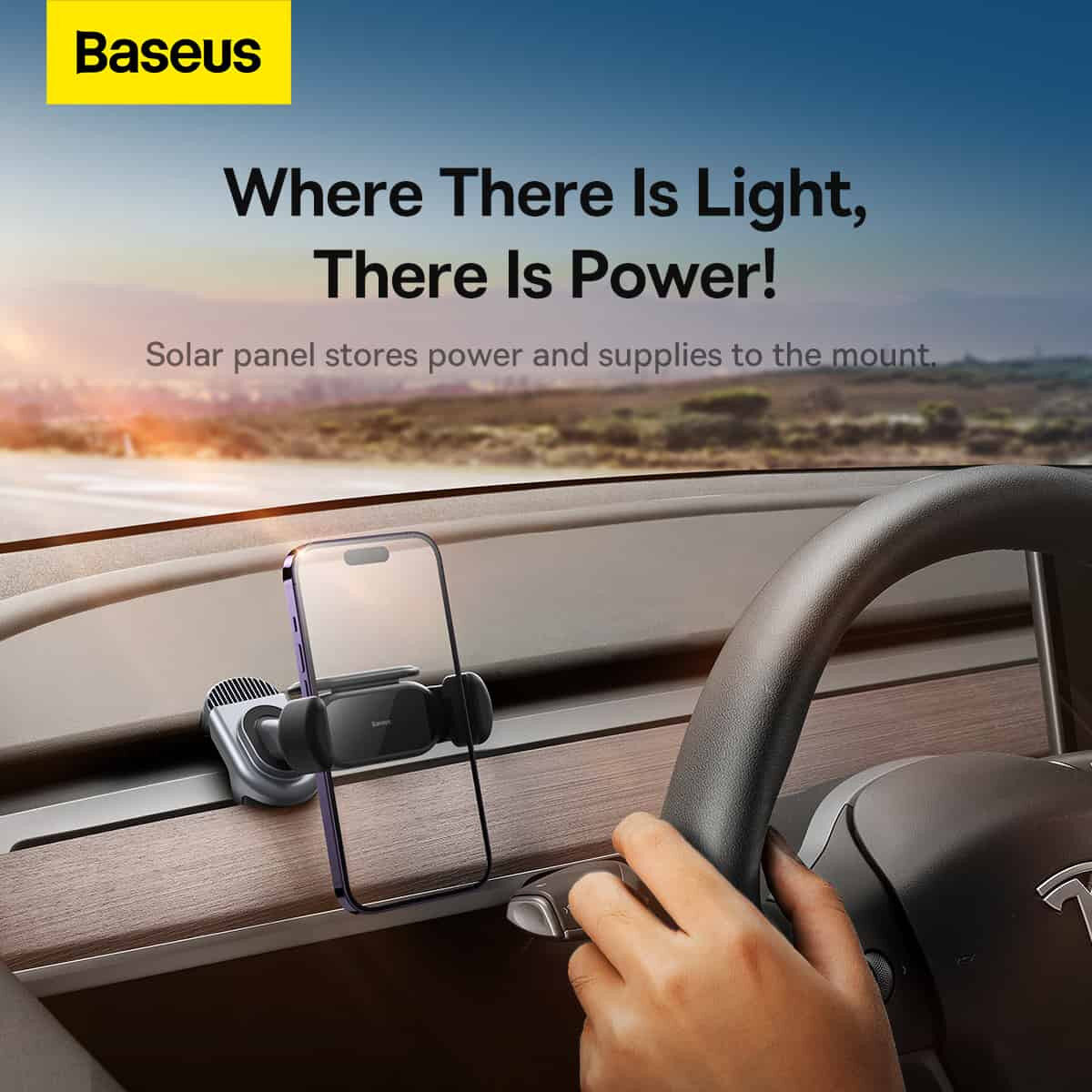 Baseus T-Space Solar Elektrische Telefoon Houder Auto Tesla Model Y/3 afbeelding 5