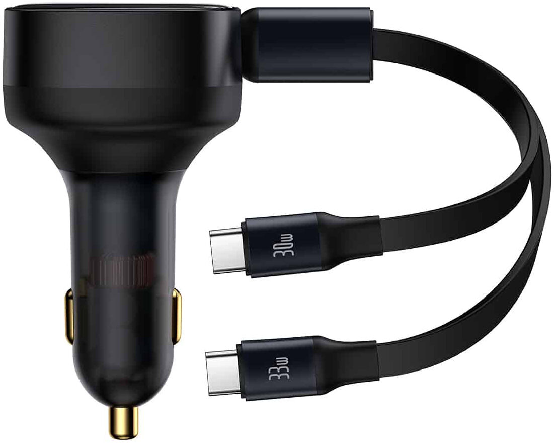 Baseus 33W Fast Charge Autolader met Uitrekbare USB-C Kabel Zwart afbeelding 1