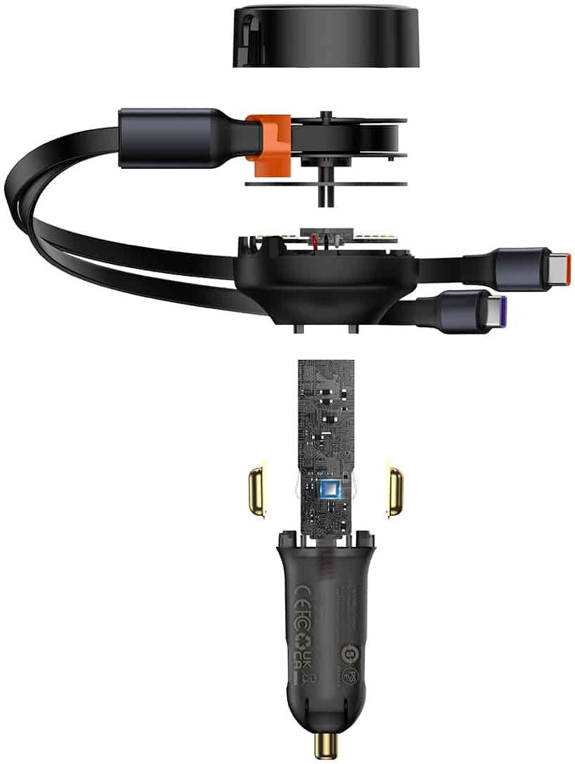 Baseus 33W Fast Charge Autolader met Uitrekbare USB-C Kabel Zwart afbeelding 13