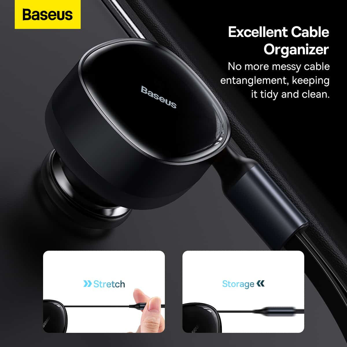 Baseus 33W Fast Charge Autolader met Uitrekbare USB-C Kabel Zwart afbeelding 4
