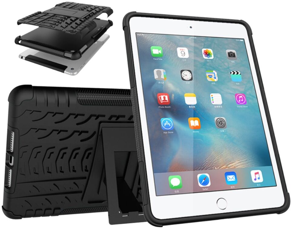 Apple iPad Mini 5/Mini 4 Hoes Robuust Hybride Back Cover Zwart afbeelding 2