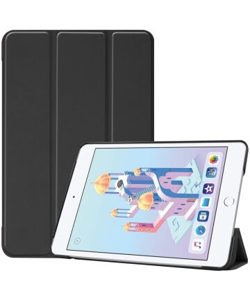 Apple iPad Mini 4 / Mini 5 Hoes Tri-Fold Book Case met Standaard Zwart Hoesjes