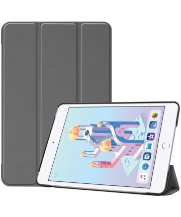 Apple iPad Mini 4 / Mini 5 Hoes Tri-Fold Book Case met Standaard Grijs Hoesjes