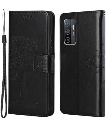 Samsung Galaxy A53 Hoesje Portemonnee Book Case Boom Print Zwart Hoesjes