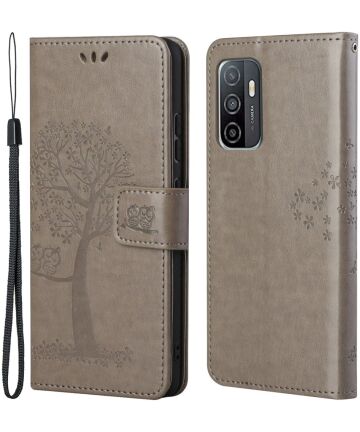 Samsung Galaxy A53 Hoesje Portemonnee Book Case Boom Print Grijs Hoesjes