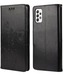 Samsung Galaxy A53 Hoesje Vlinder Bloem Book Case Pasjeshouder Zwart