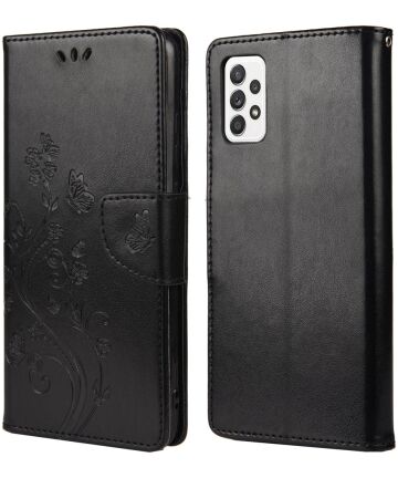 Samsung Galaxy A53 Hoesje Vlinder Bloem Book Case Pasjeshouder Zwart Hoesjes