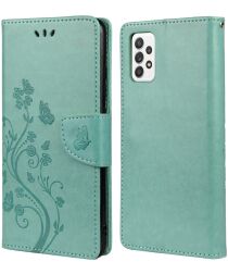 Samsung Galaxy A53 Hoesje Vlinder Bloem Book Case Pasjeshouder Groen