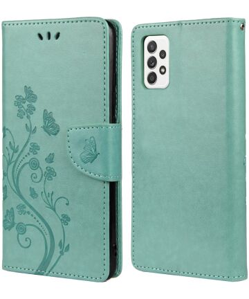 Samsung Galaxy A53 Hoesje Vlinder Bloem Book Case Pasjeshouder Groen Hoesjes