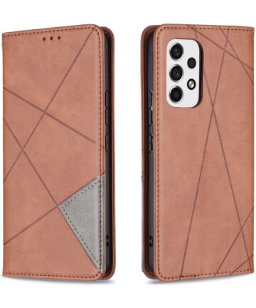 Samsung Galaxy A53 Hoesje Portemonnee Book Case Geometrie Design Bruin Hoesjes