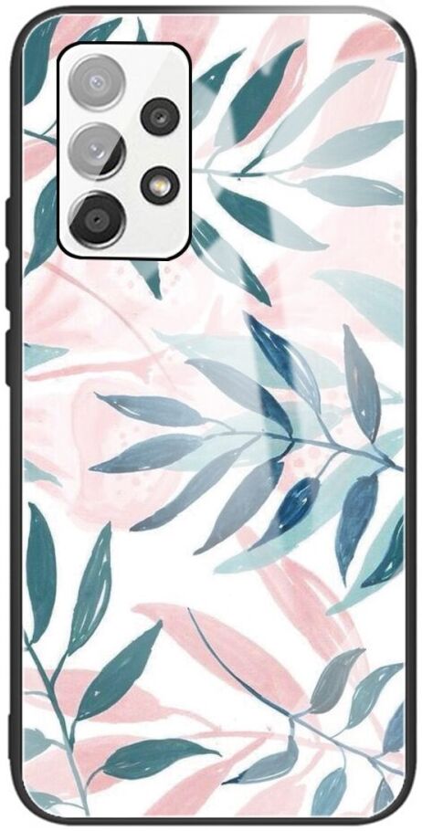 Samsung Galaxy A53 Hoesje Tempered Glass Back Cover Leaves Print afbeelding 1