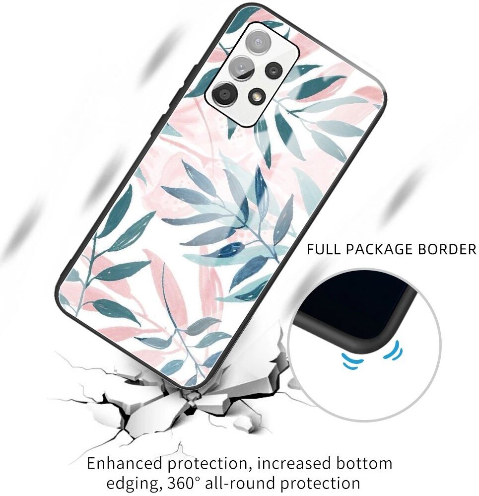 Samsung Galaxy A53 Hoesje Tempered Glass Back Cover Leaves Print afbeelding 2