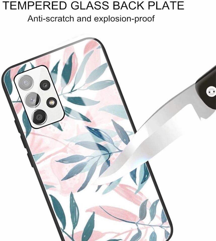 Samsung Galaxy A53 Hoesje Tempered Glass Back Cover Leaves Print afbeelding 3