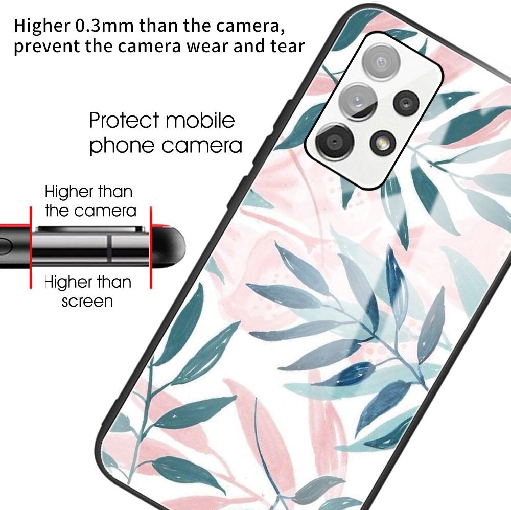 Samsung Galaxy A53 Hoesje Tempered Glass Back Cover Leaves Print afbeelding 4