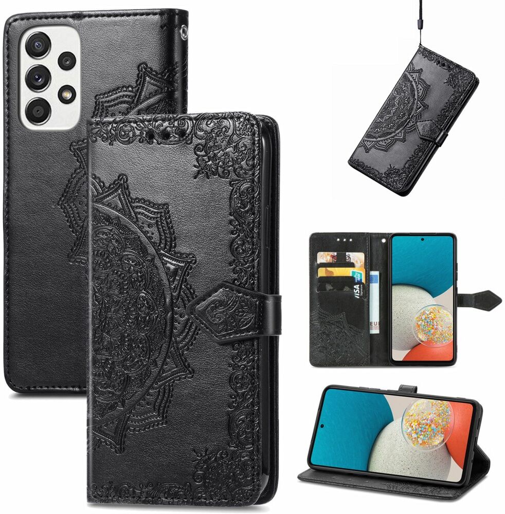 Samsung Galaxy A53 Hoesje Mandala Book Case met Pasjeshouder Zwart afbeelding 7
