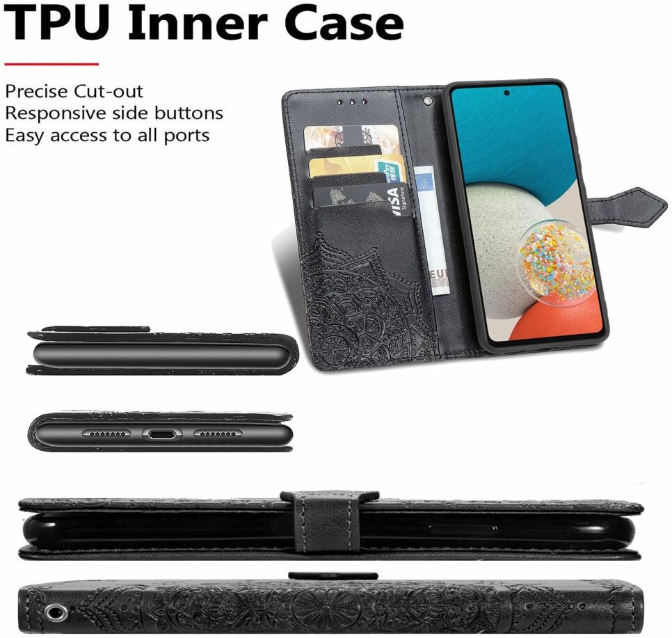 Samsung Galaxy A53 Hoesje Mandala Book Case met Pasjeshouder Zwart afbeelding 4