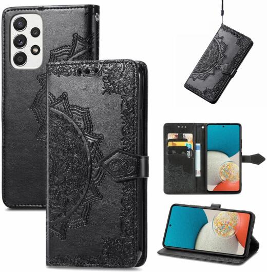 Samsung Galaxy A53 Hoesje Mandala Book Case met Pasjeshouder Zwart afbeelding 7