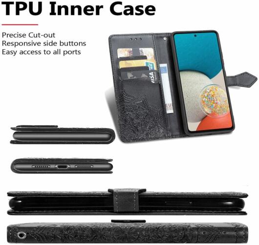 Samsung Galaxy A53 Hoesje Mandala Book Case met Pasjeshouder Zwart afbeelding 4