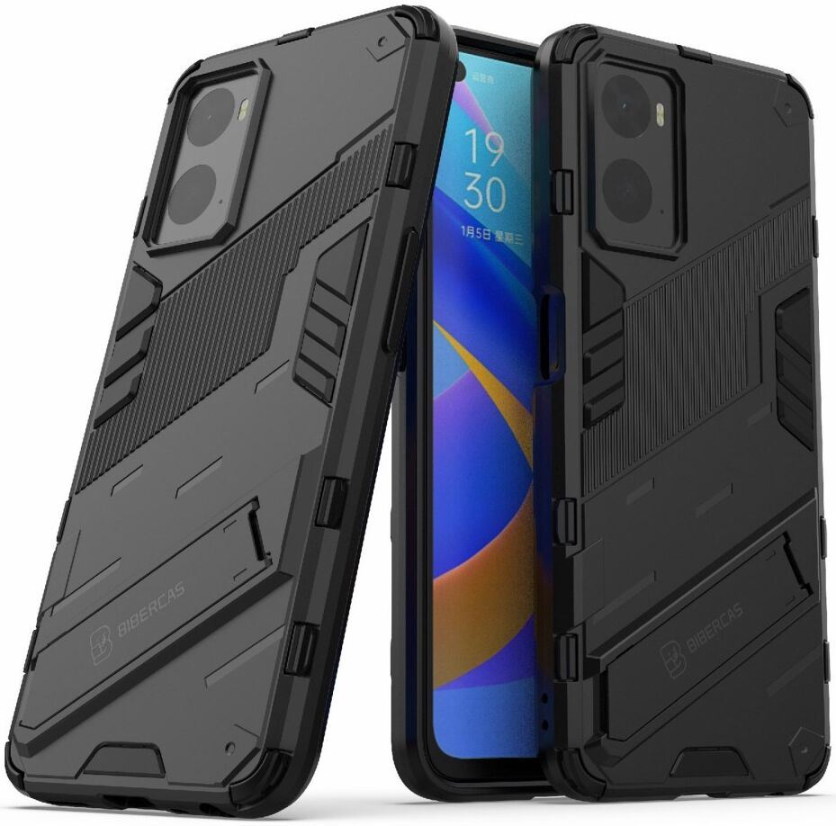 Realme 9i/Oppo A76/A96 Hoesje Shockproof Kickstand Back Cover Zwart afbeelding 1