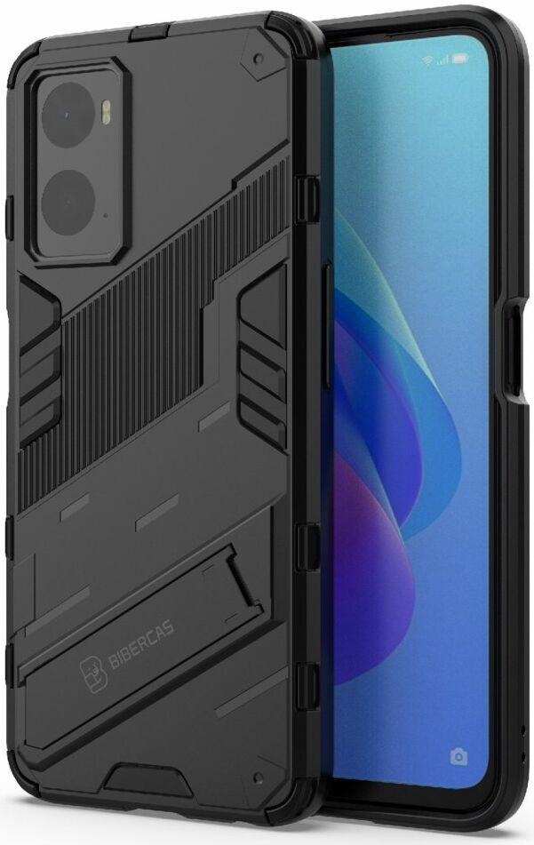Realme 9i/Oppo A76/A96 Hoesje Shockproof Kickstand Back Cover Zwart afbeelding 2