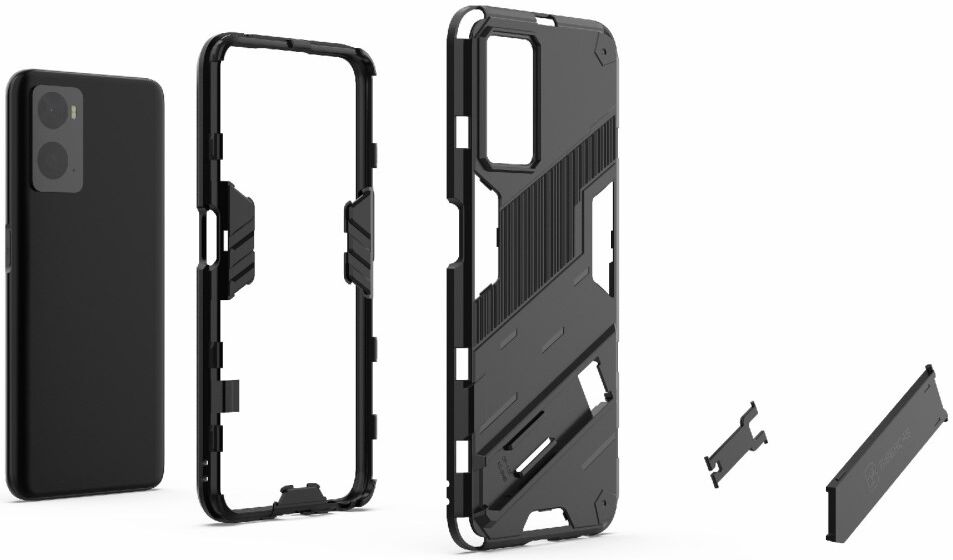 Realme 9i/Oppo A76/A96 Hoesje Shockproof Kickstand Back Cover Zwart afbeelding 5