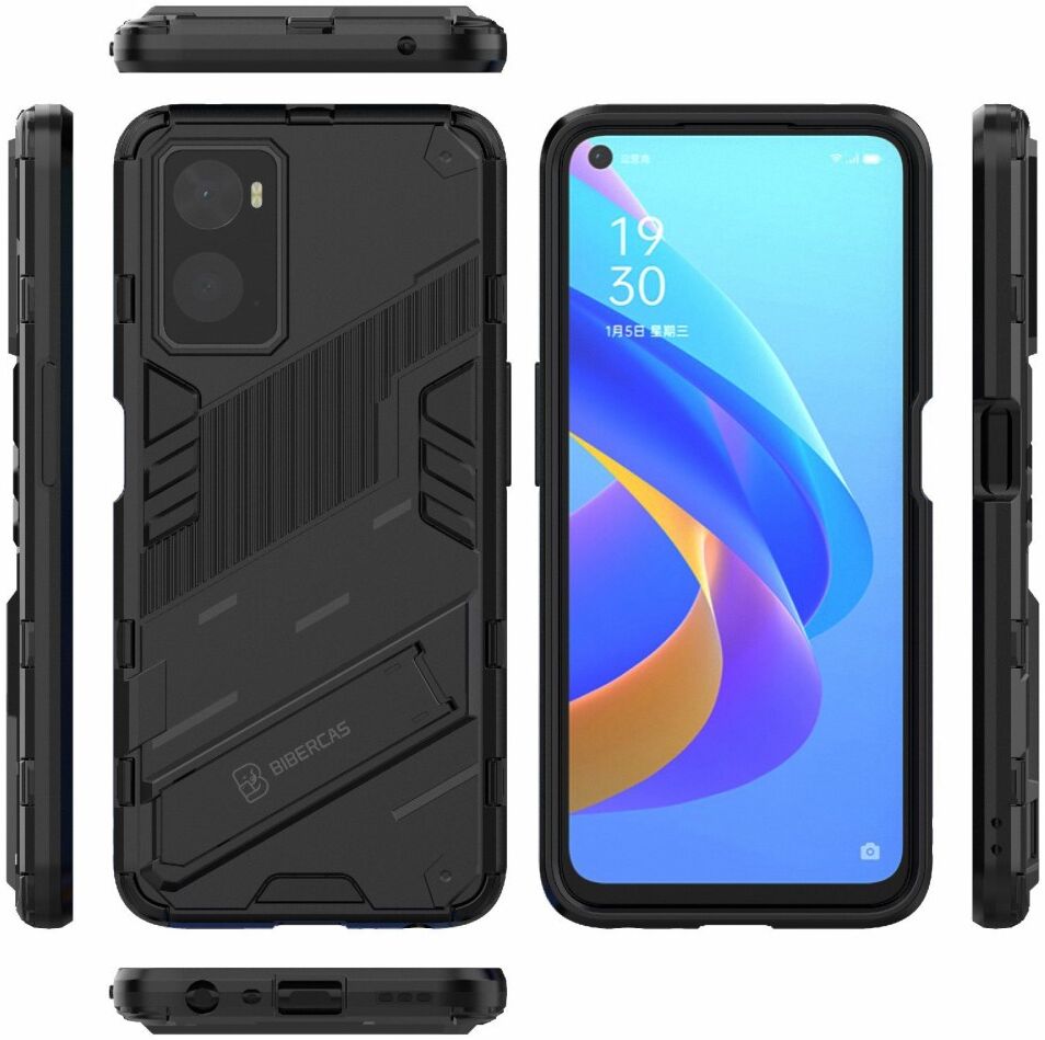 Realme 9i/Oppo A76/A96 Hoesje Shockproof Kickstand Back Cover Zwart afbeelding 8