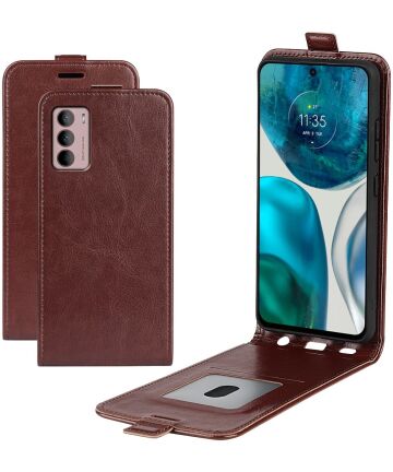 Motorola Moto G42 Hoesje Verticale Flip Wallet Case Kunstleer Bruin Hoesjes