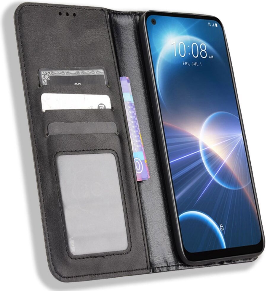 HTC Desire 22 Pro Vintage Portemonnee Hoesje Zwart afbeelding 1