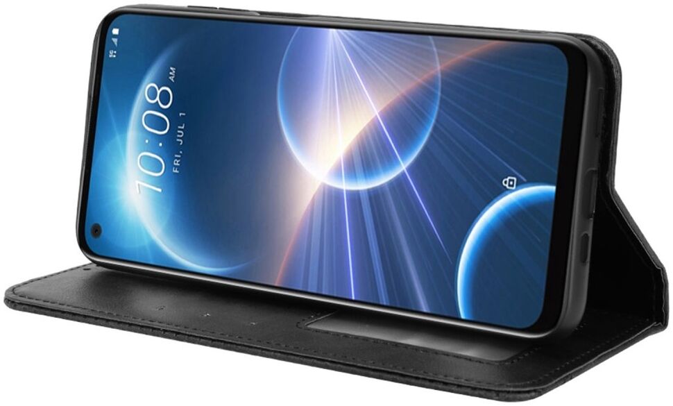 HTC Desire 22 Pro Vintage Portemonnee Hoesje Zwart afbeelding 3