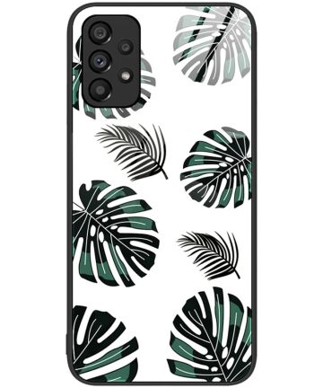 Samsung Galaxy A53 Hoesje Tempered Glass Back Cover White Leaves Print Hoesjes